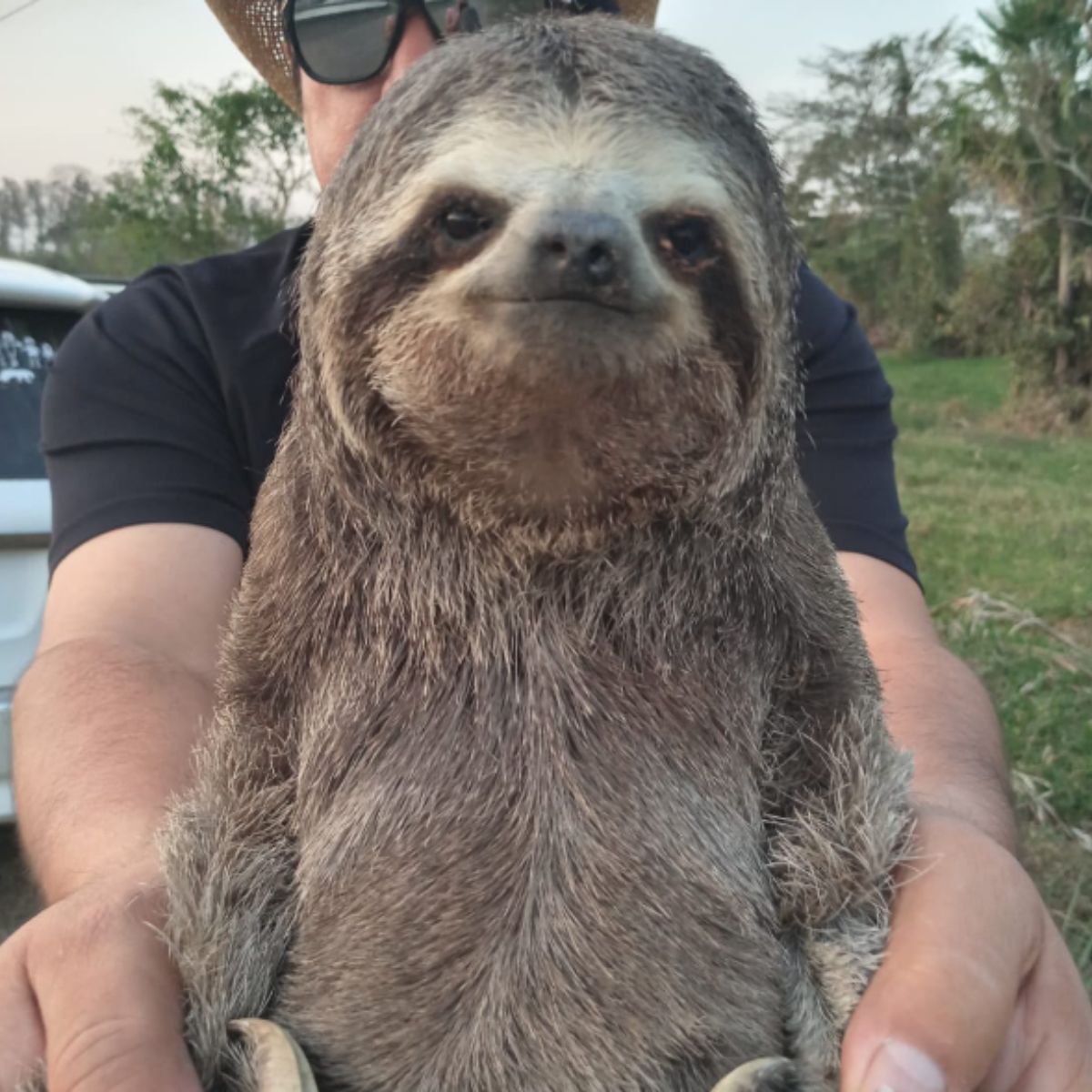 guy holding a sloth