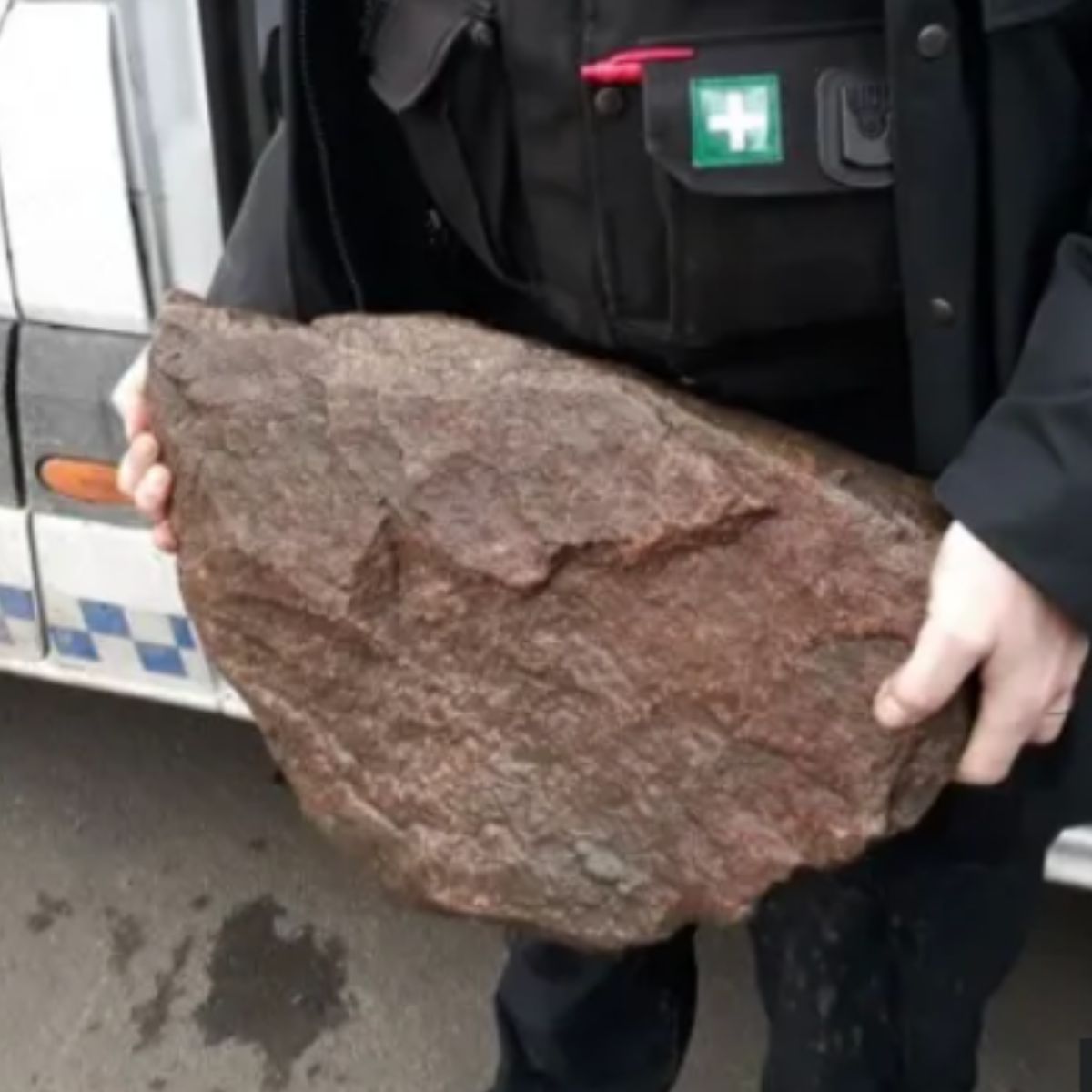 hands holding a boulder