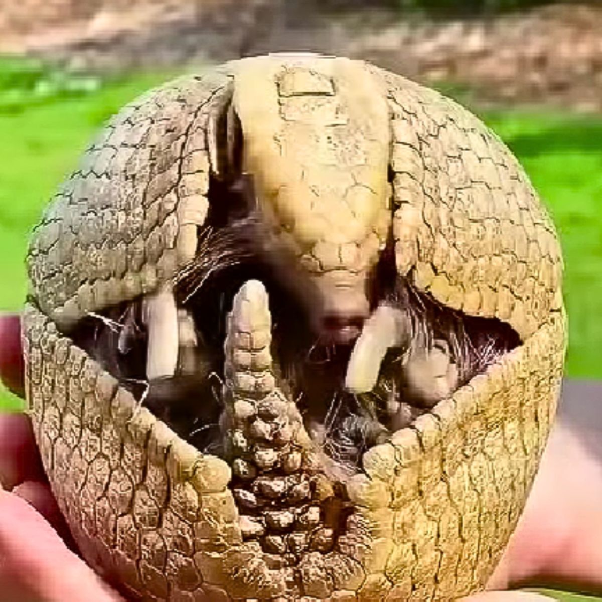 armadillo in mans hand