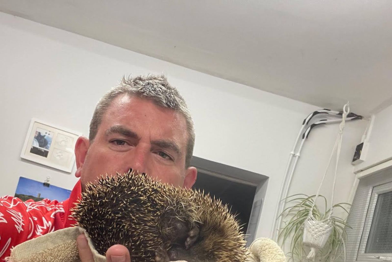 man holding the hedgehog