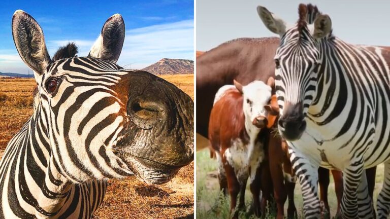Wild Zebra Arrives At Cattle Farm