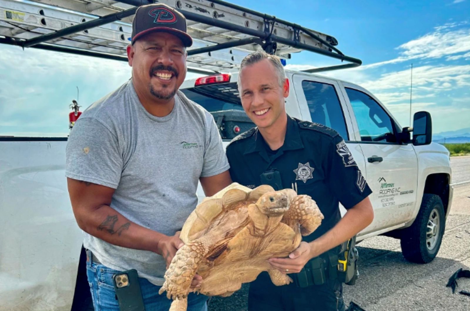 police officers with tortoise