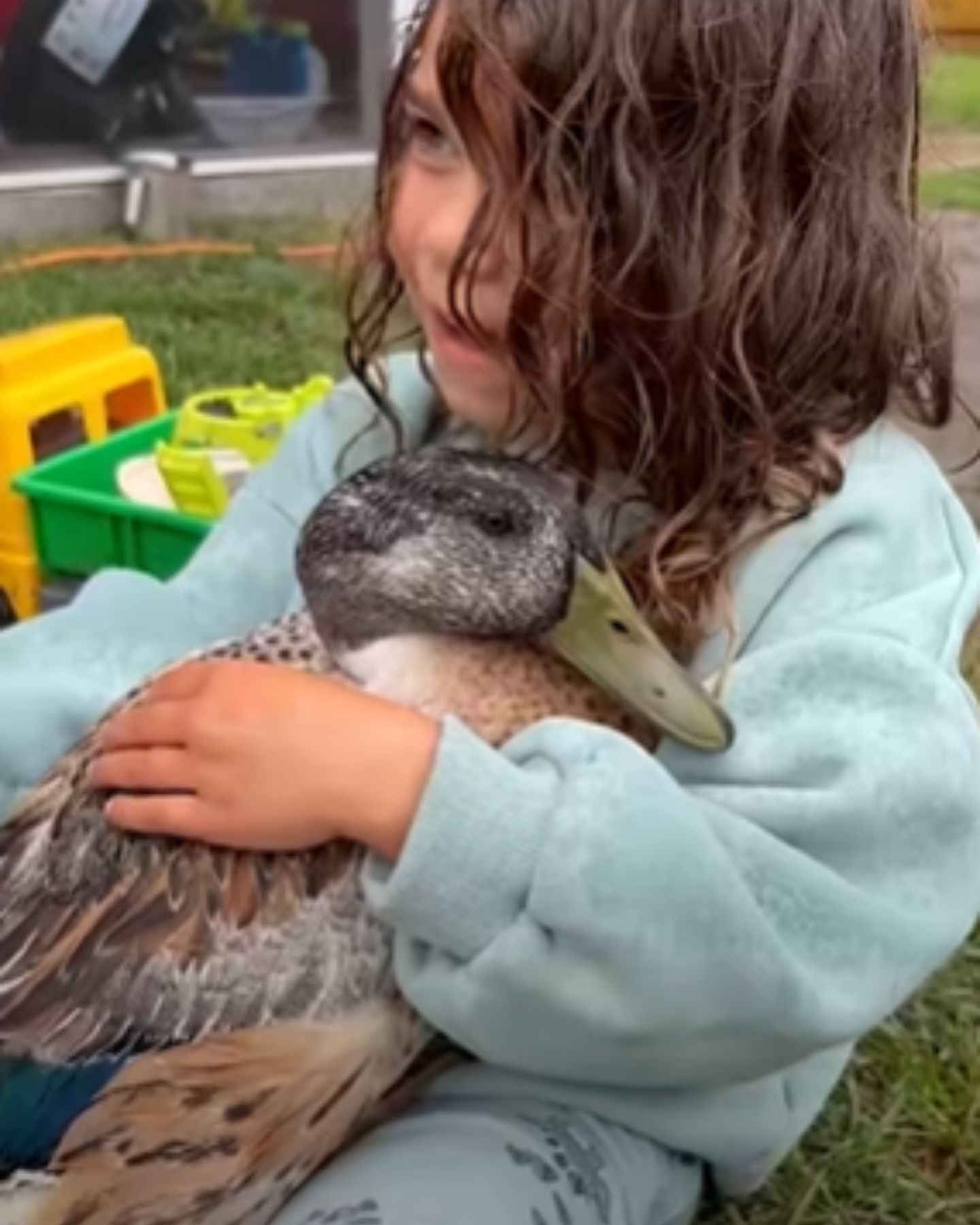 kid holding a duck