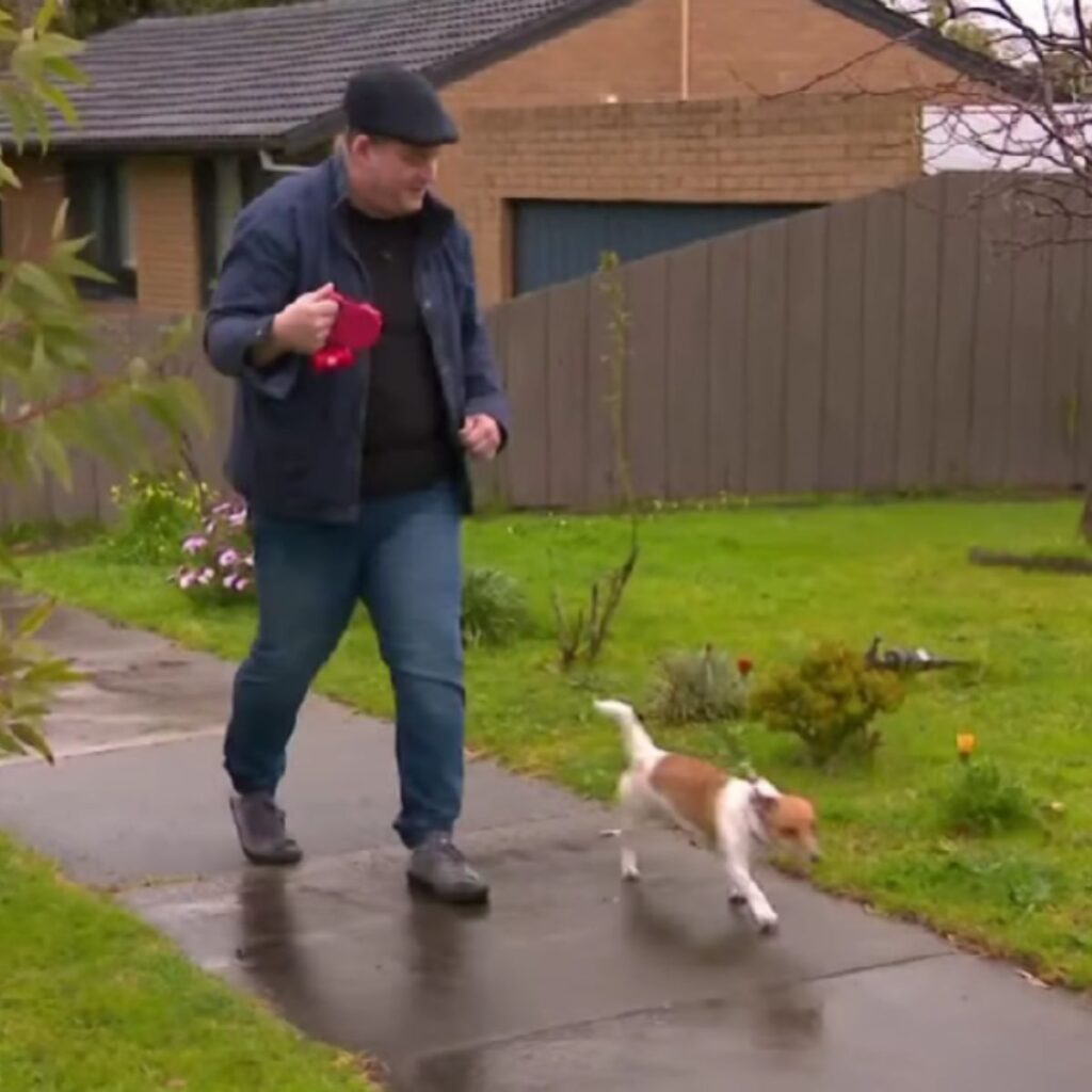 a man walking with a dog