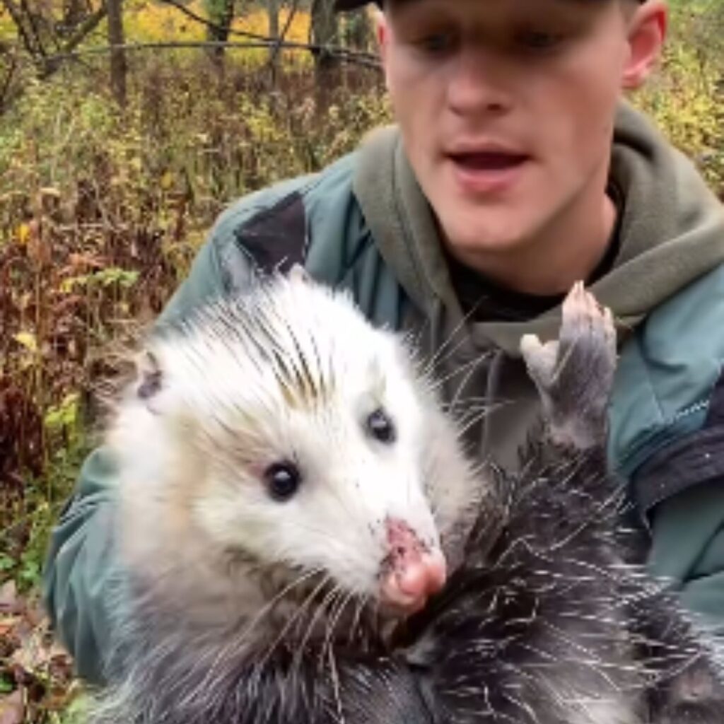 a man with a opossum in his arms