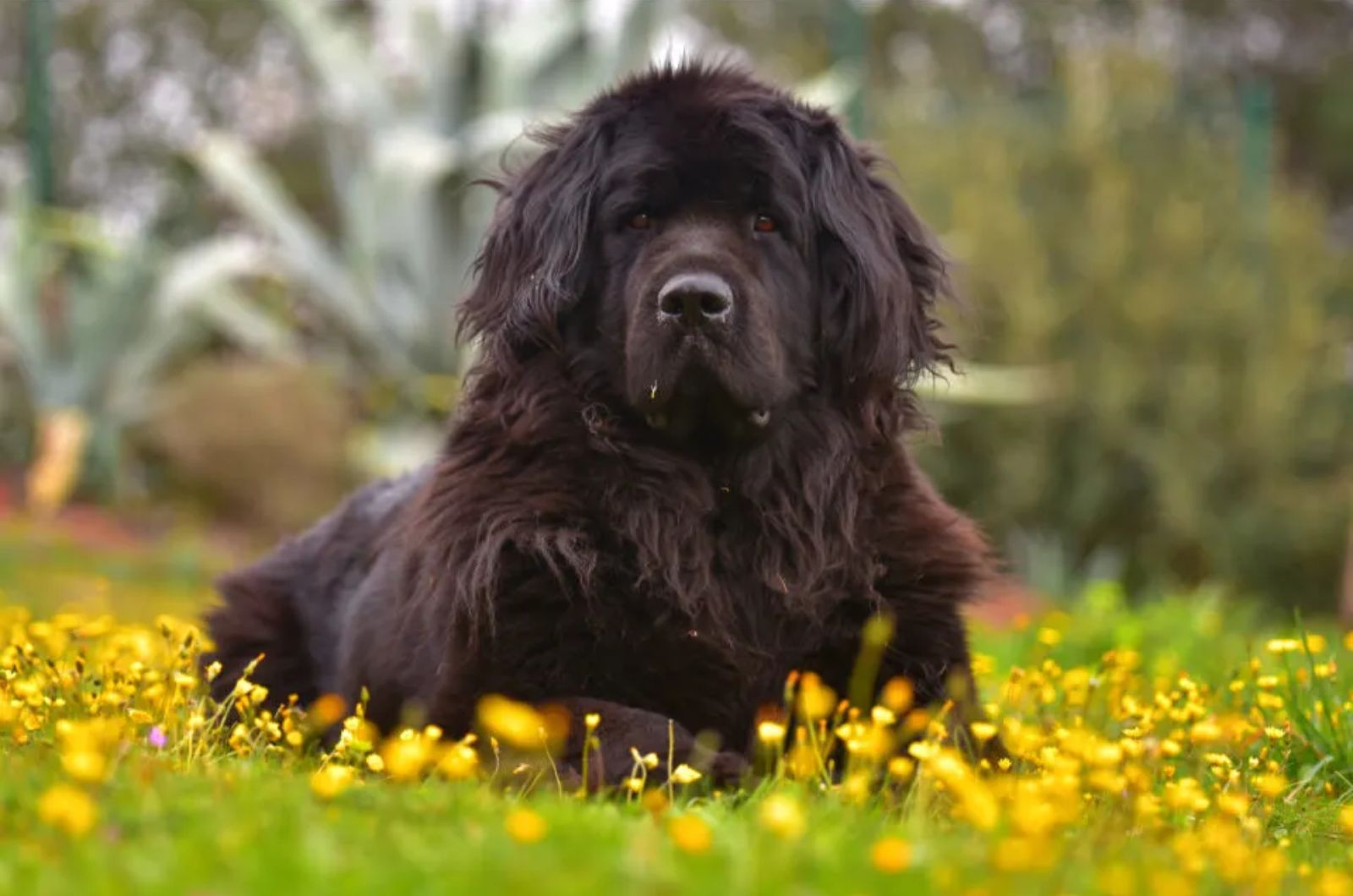 dog lying in flowers