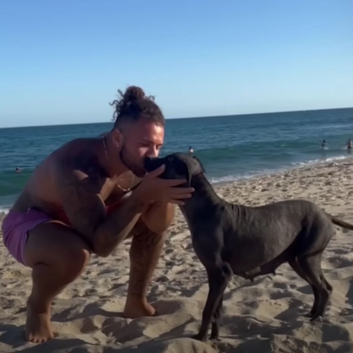 man and dog on beach