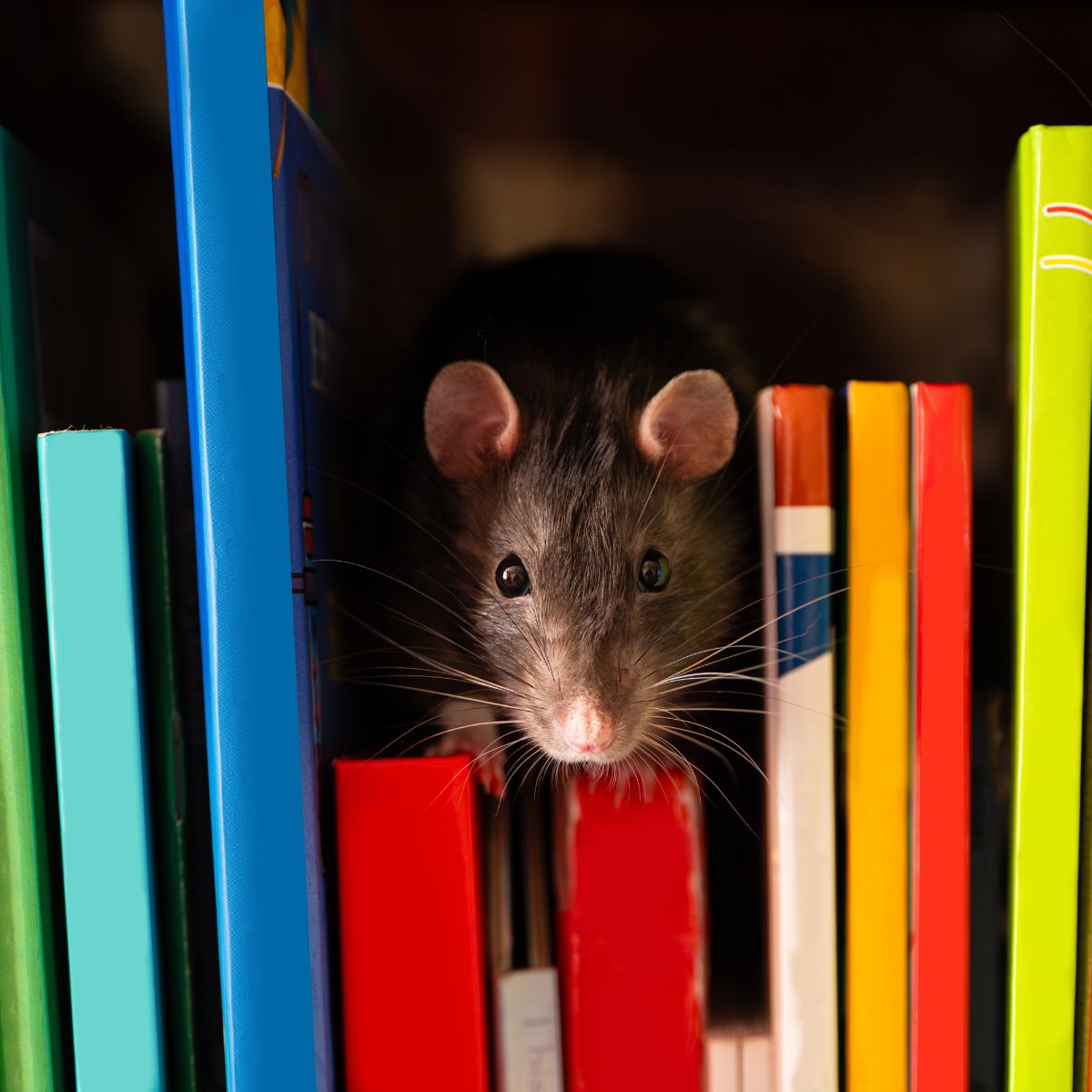 rat behind a colorful frame