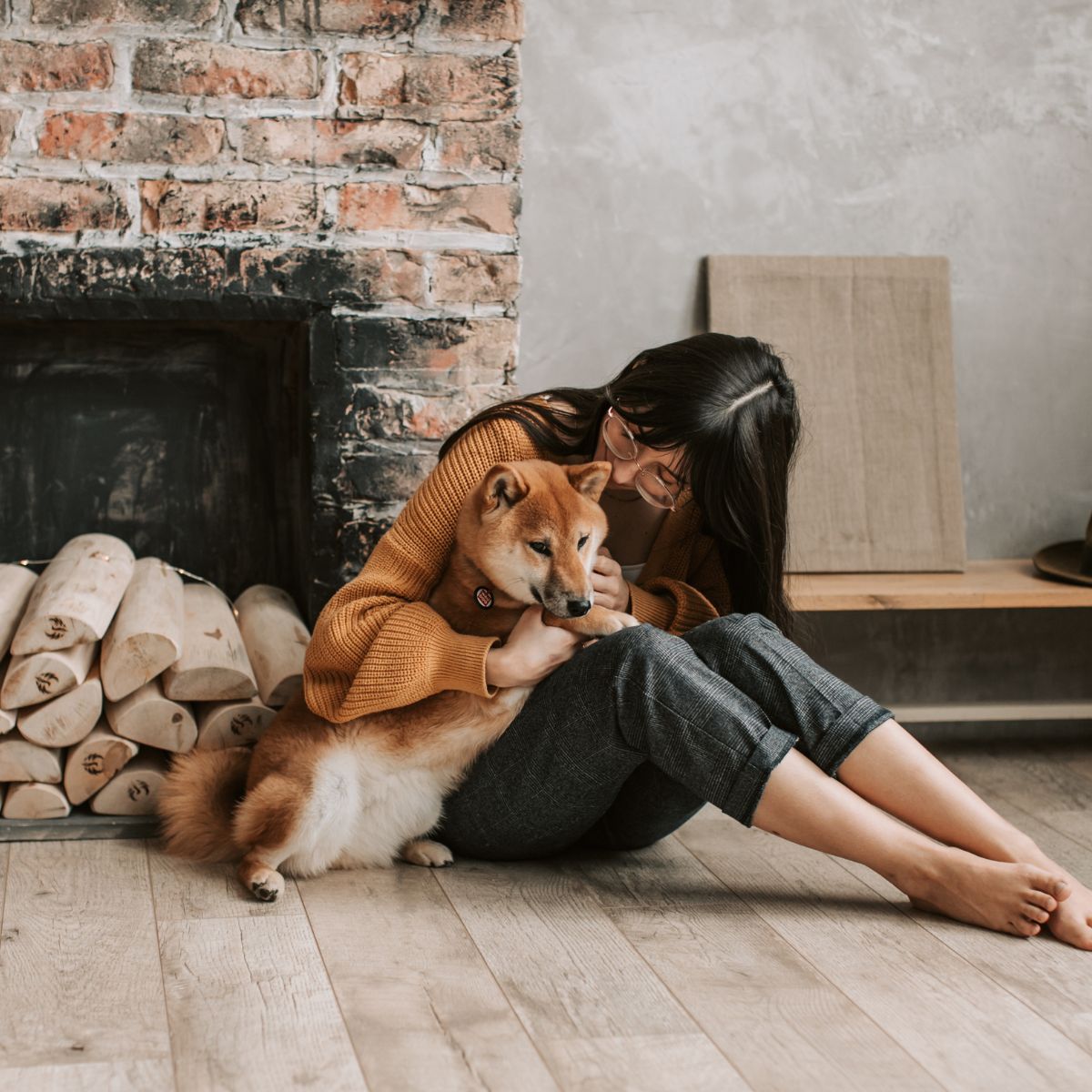 woman hugging a dog