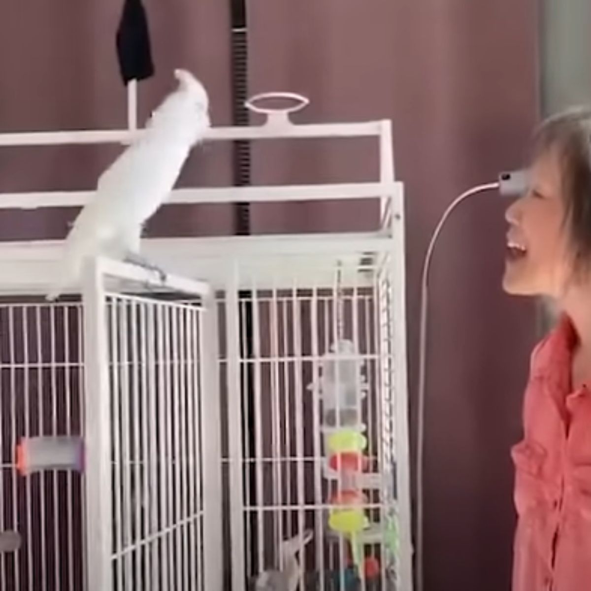 woman smiling to parrot