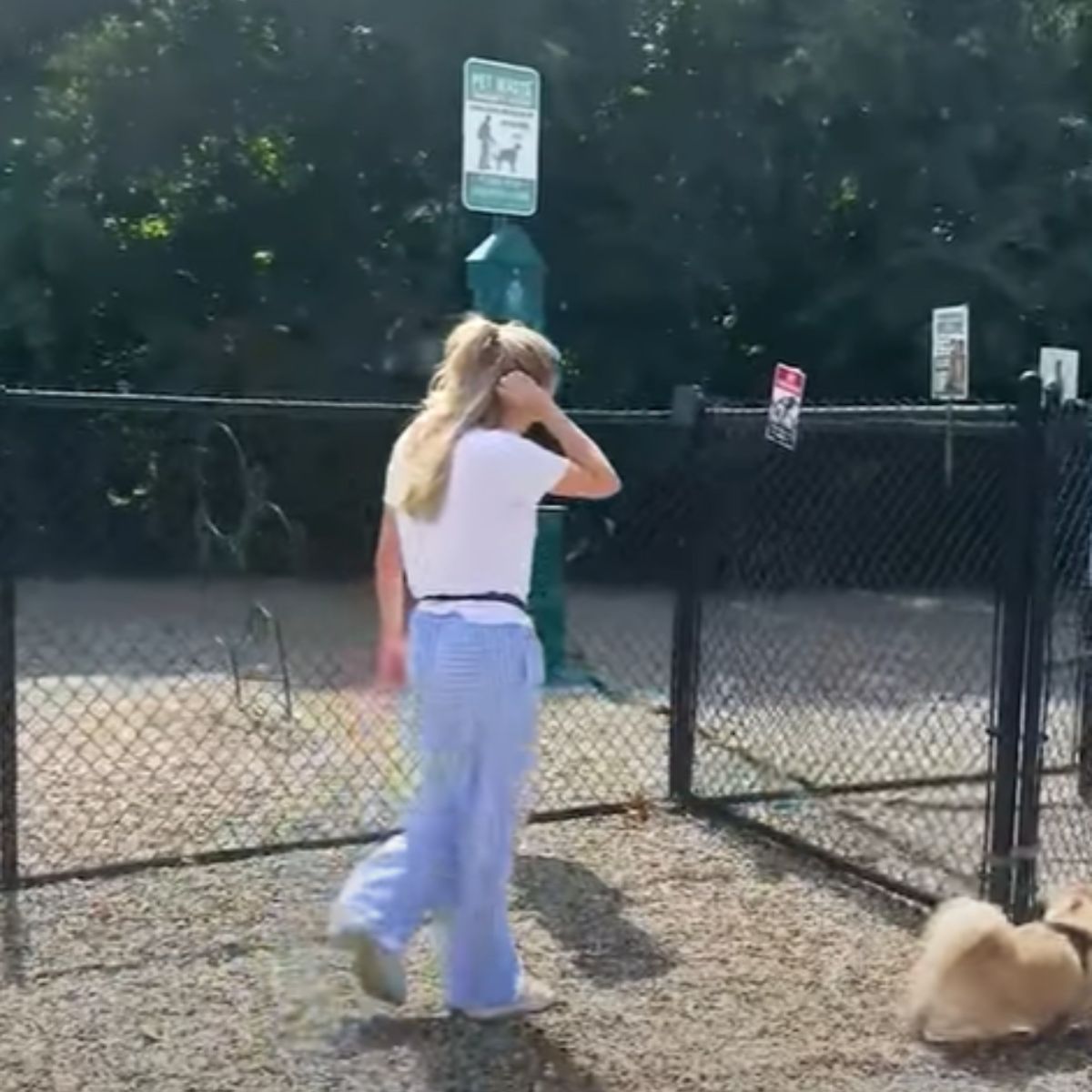 woman walking with dog