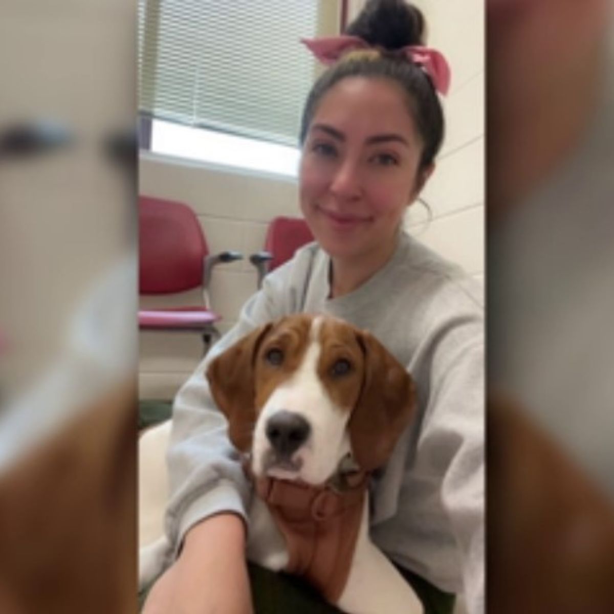 woman with dog posing for picture