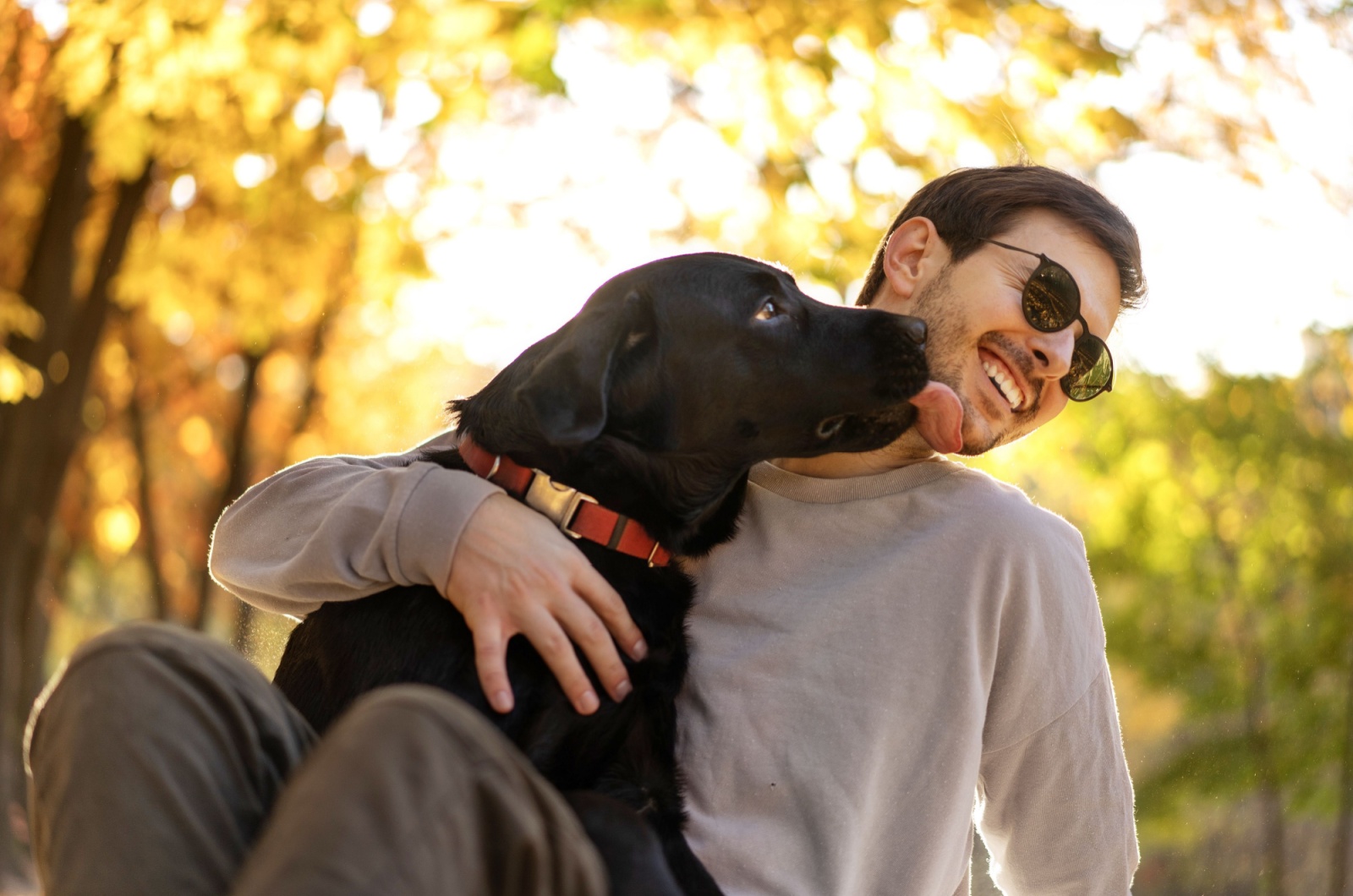 dog licking man's face