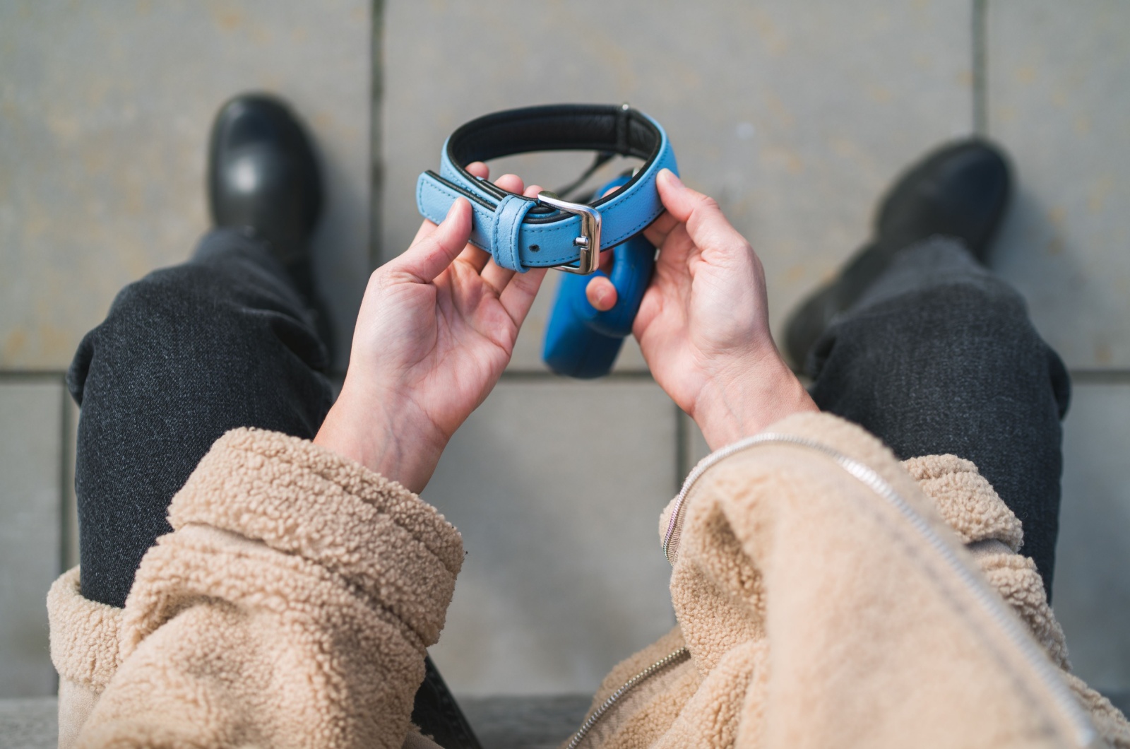 female hands holding a dog collar