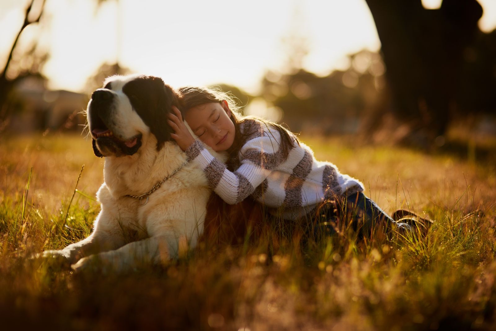 girl hugs dog