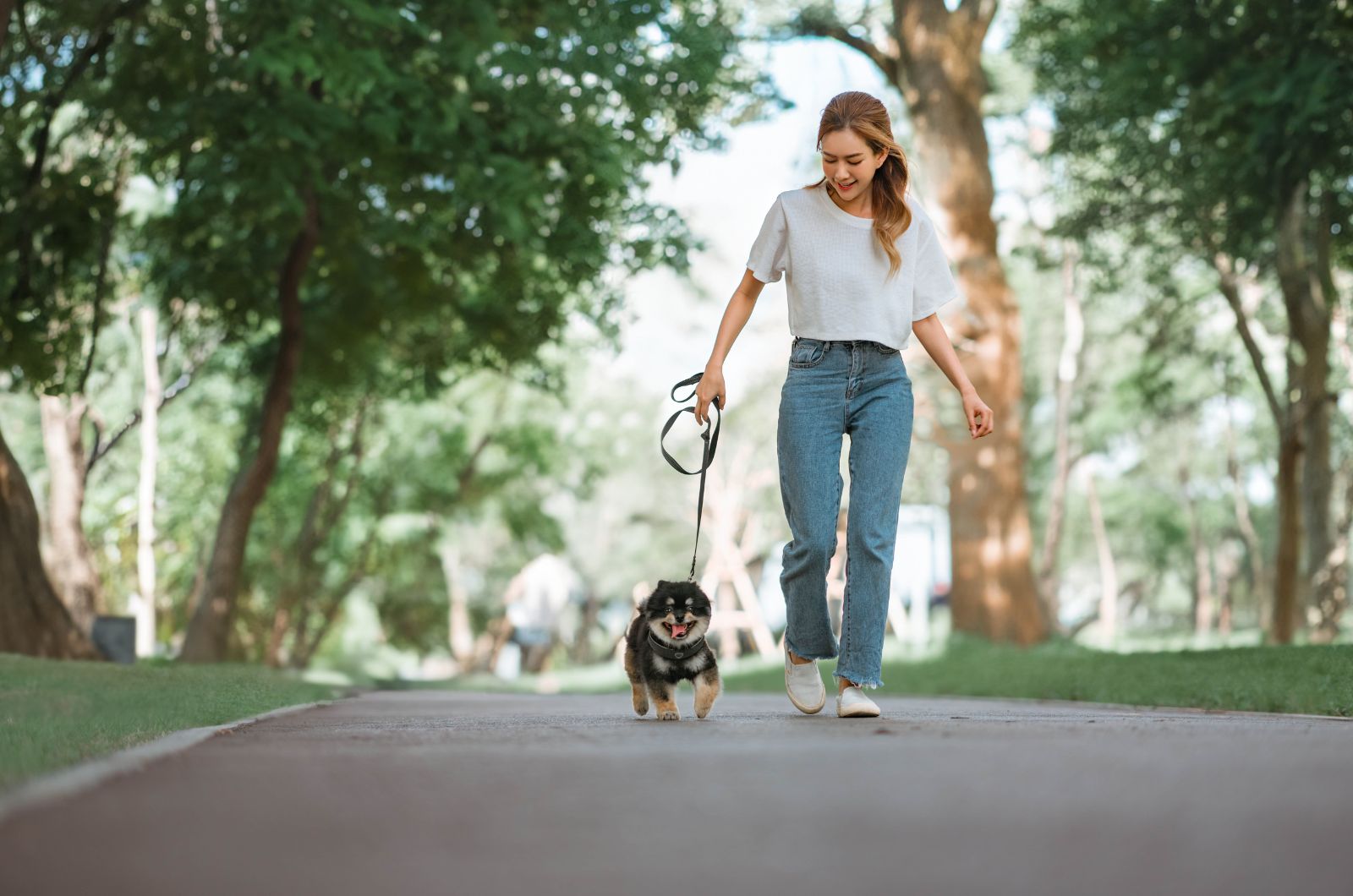 woman walking with dog