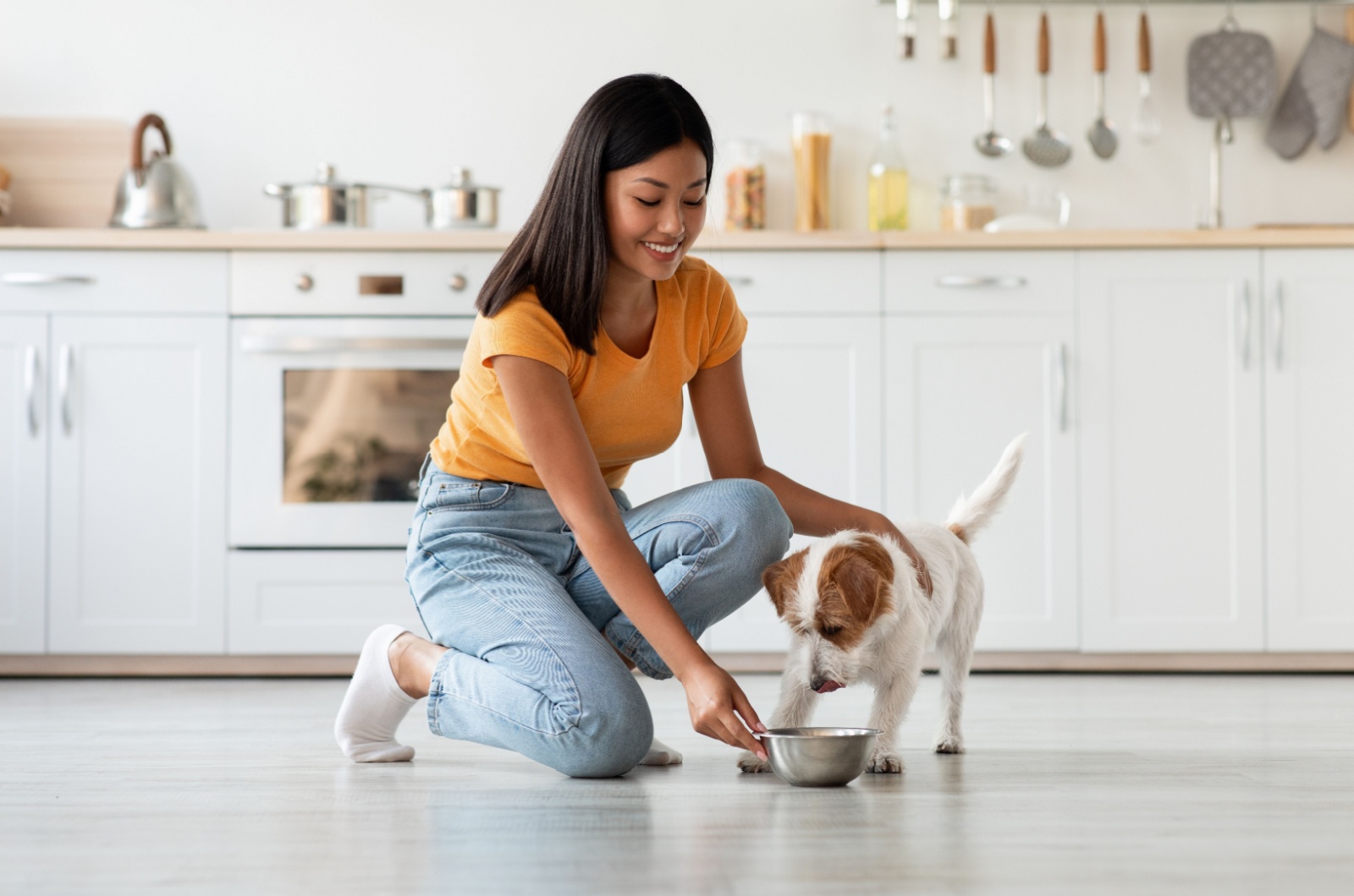 Woman and sweet puppy