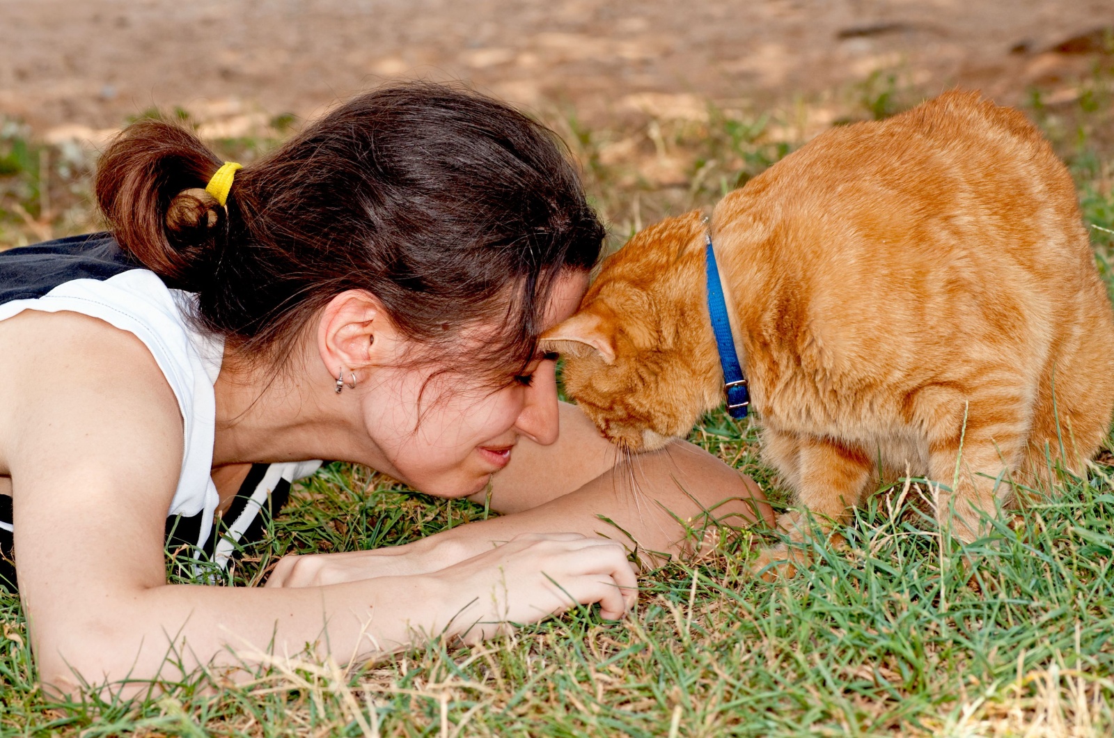 cat showing love to woman