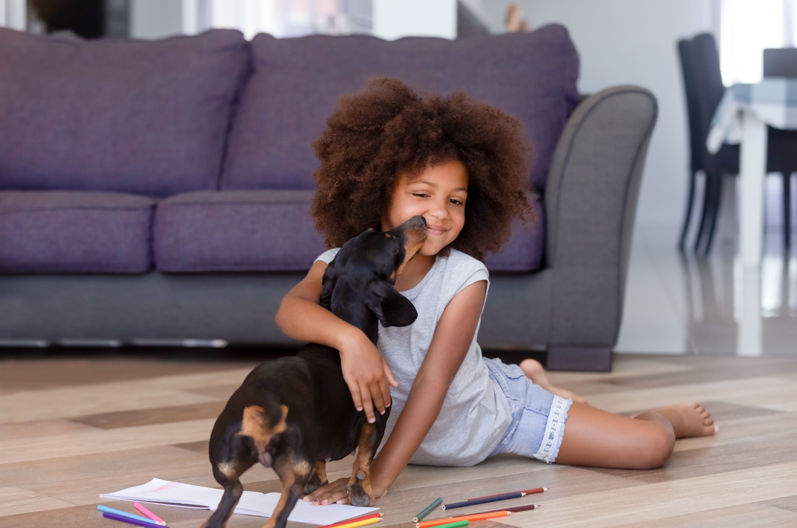 dachshund and little kid