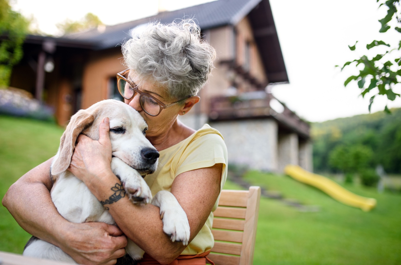 old woman and dog