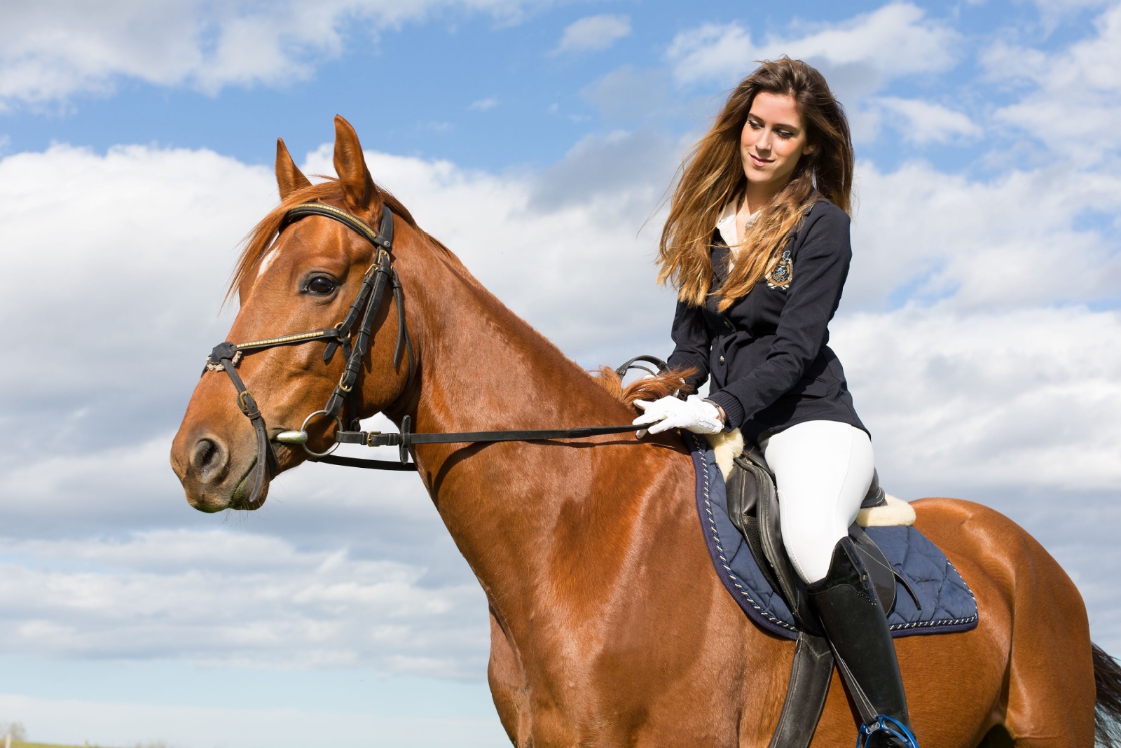 woman riding a brown horse