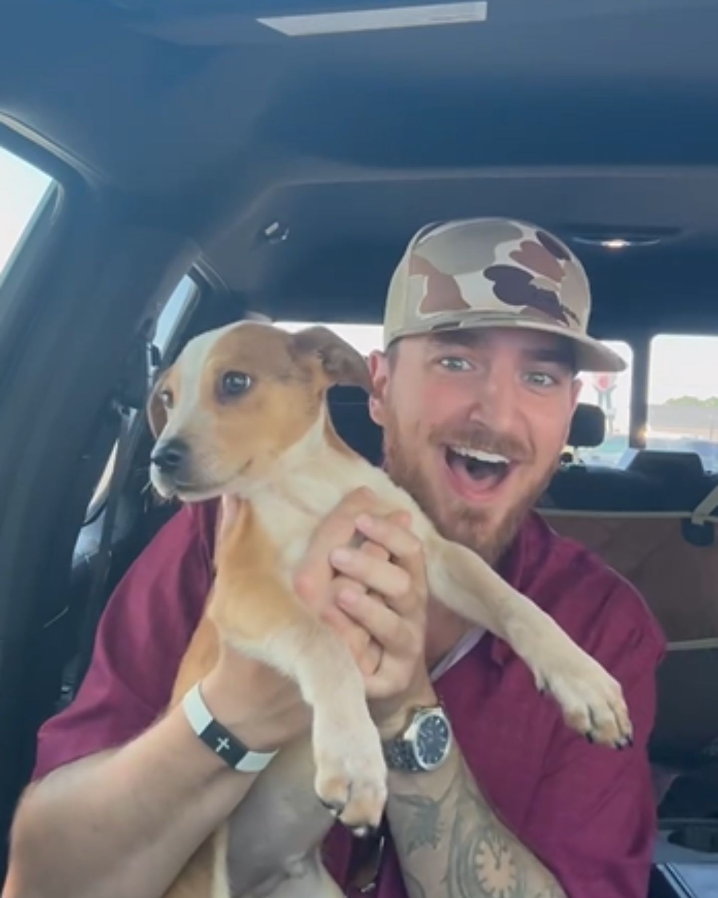 happy man and puppy