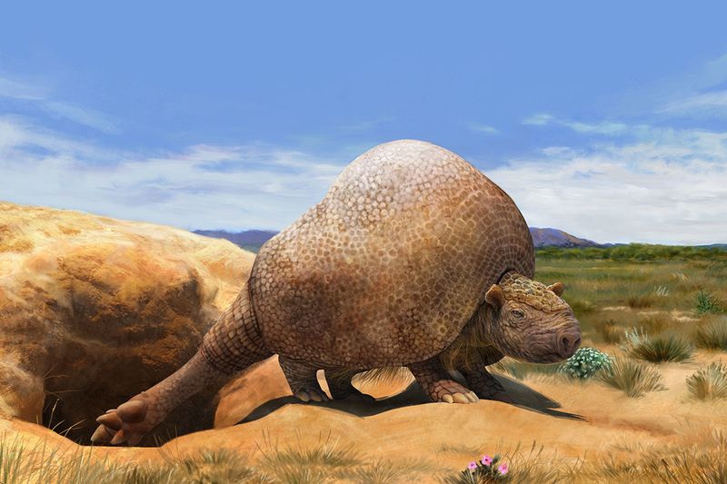 Glyptodonts Grazing In Southwestern Badlands